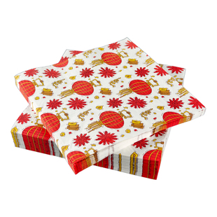 50张新年灯笼图案印花餐巾纸加厚春节过年彩色纸巾元旦除夕纸餐垫