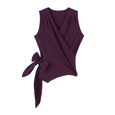 绑带收腰不规则设计坎肩无袖上衣