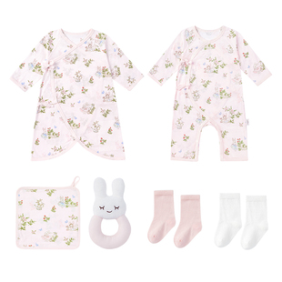 全棉时代婴儿礼盒新生儿礼物满月见面礼透气抗菌宝宝衣服套装6件