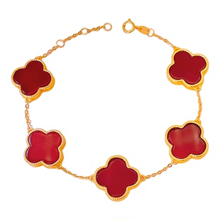 DEMONE/黛慕妮轻奢百搭日常款18k金四叶草手链15mm大版彩金手链女