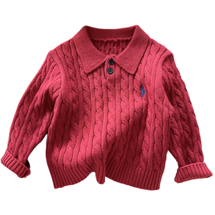 男童毛衣Polo衫秋冬儿童红色羊绒衫洋气宝宝针织衫上衣小童毛线衣
