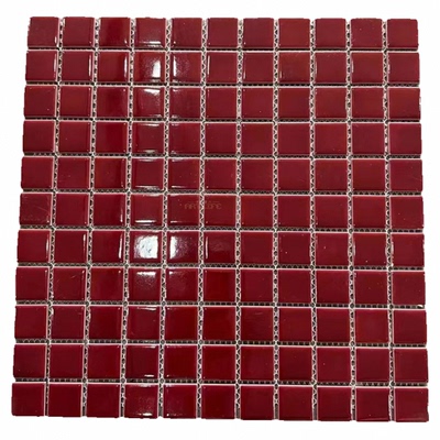 大红酒红中国红色陶瓷马赛克瓷砖厨房卫生间阳台酒店会所背景墙砖