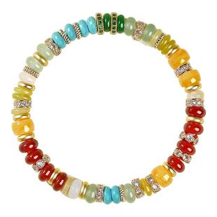 普陀山多宝多福手串女款多巴胺手链绿松石药片手链玛瑙蜜蜡配饰