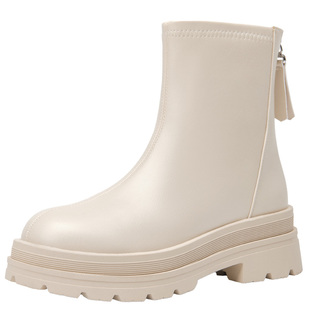 大东女靴短靴2025冬季新款粗跟加绒切尔西靴厚底增高圆头中筒靴子