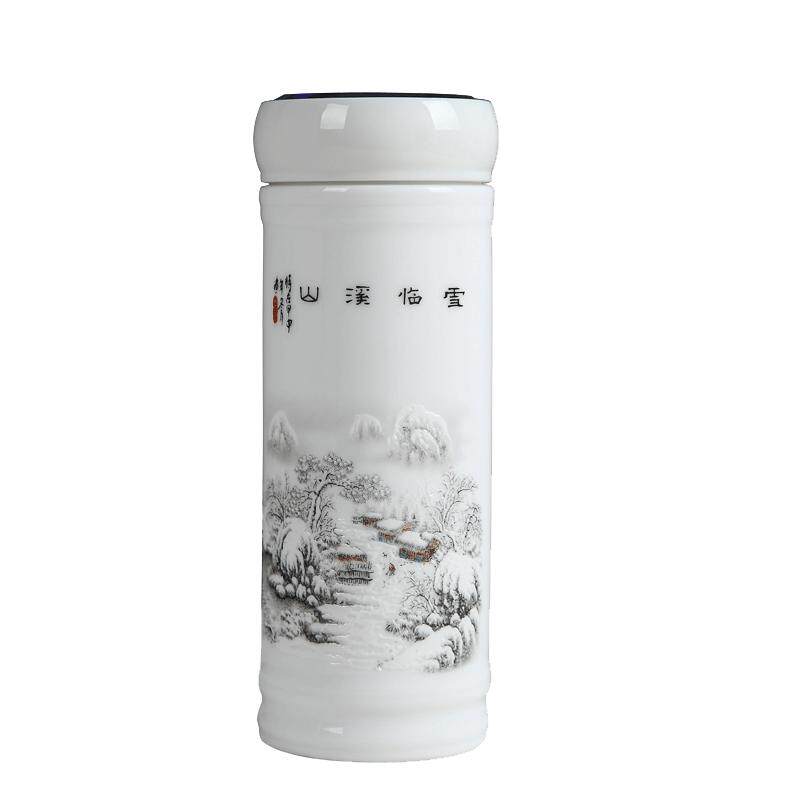 景德镇双层陶瓷保温杯内胆便携青花瓷杯带盖办公水杯礼品定制杯
