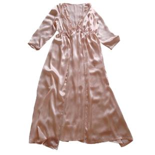 真丝睡袍女睡裙长款性感吊带裙睡衣长袖两件套家居服丝绸浴袍新款