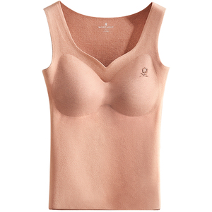 梦特娇羊绒蚕丝无痕保暖背心女带胸垫免穿文胸内衣加绒德绒打底衫