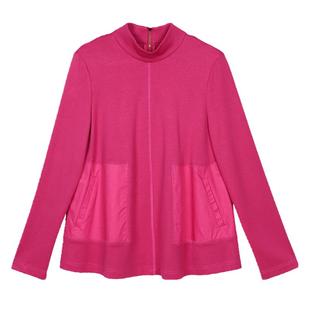 邑品a字t恤女半高领高腰春秋2026冬新款玫红色体恤衫长袖上衣欧货