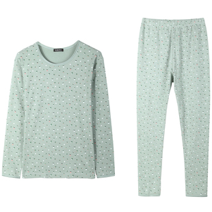 雪竹内衣印花女士保暖女式圆领秋衣秋裤全棉纯棉中厚套装18950