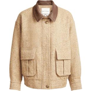 SEASON HIGH秋季新款翻领纯色短款长袖上衣简约夹克外套含羊毛女