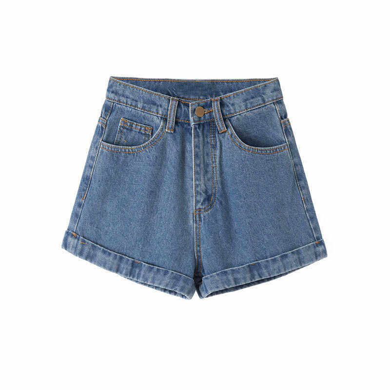 高腰直筒牛仔短裤女夏季薄款时尚卷边百搭显瘦宽松大码阔腿热裤子