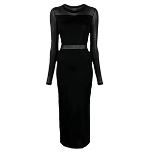 赵露思许妍同款黑色半透视针织连衣裙女性感礼服裙修身包臀长裙子