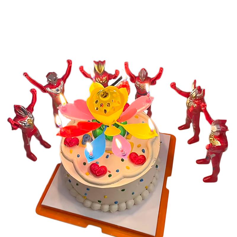 小红书网红莲花造型生日蛋糕蜡烛儿童创意荷花灯旋转音乐生日道具