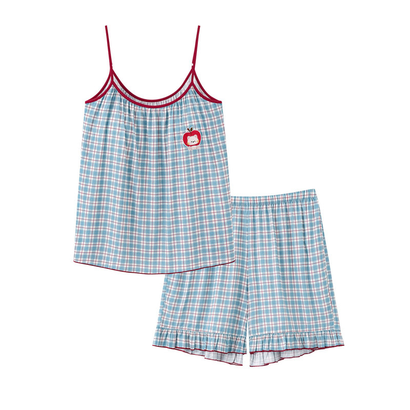 夏季纯棉带胸垫吊带短裤家居服