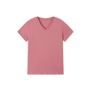 吴童童纯色V领正肩短袖T恤女夏季新款韩系休闲风宽松显瘦百搭上衣