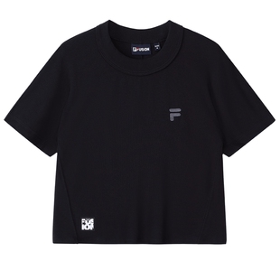 FILA FUSION斐乐潮牌针织短袖2024秋新紧身T恤女