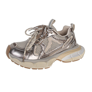 真皮炸街巴黎老爹鞋女2025秋季新款厚底百搭透气休闲运动鞋跑步鞋