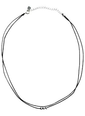 甜美双层黑绳纯银圆珠吊坠锁骨链