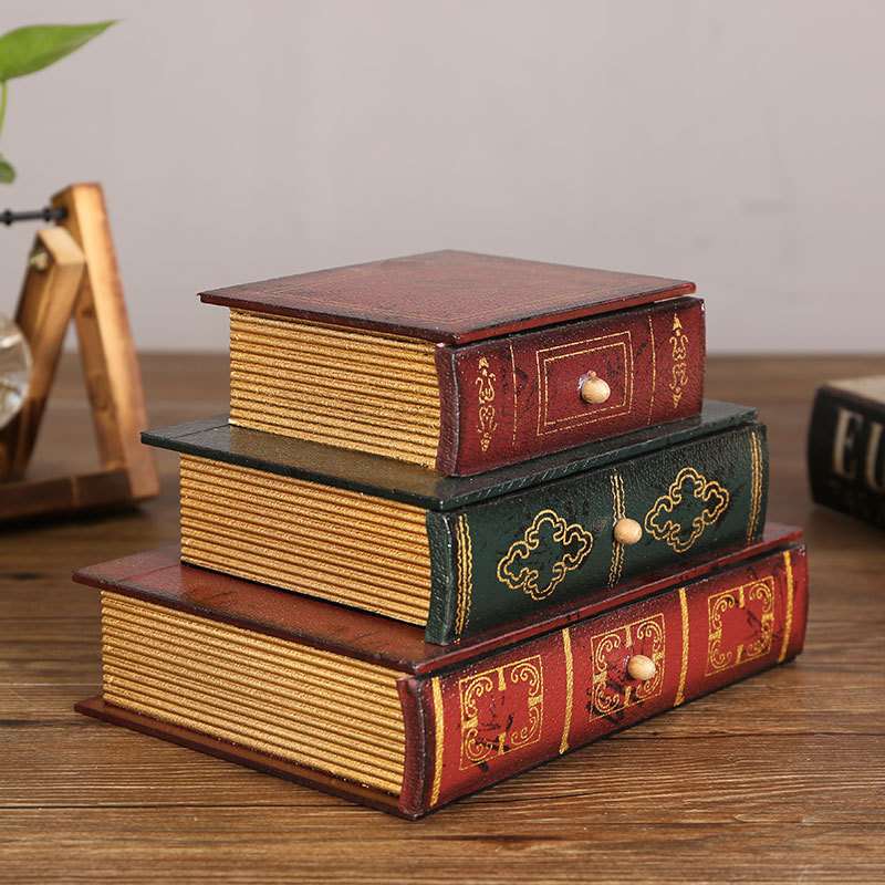 欧式复古假书收纳盒三层盒首饰抽屉道具书收纳盒杂物拍摄书假仿真