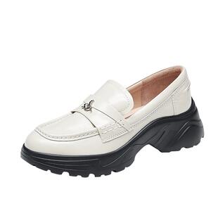 真美诗出去走走2024秋季新款鸢尾花饰扣光泽牛皮乐福鞋女YYM02CA4