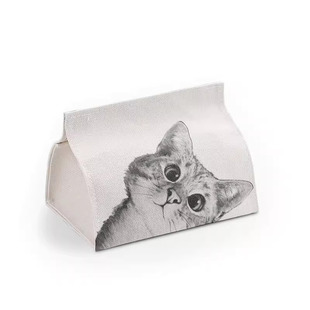 北欧猫 简约纸巾盒棉麻客厅家用车用办公室 餐巾纸盒抽纸盒抽纸套