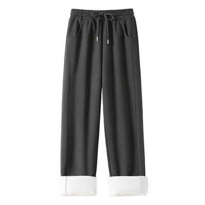 班尼路宽松直筒裤女2025新款冬季加绒裤子卫裤防寒阔腿裤休闲裤M