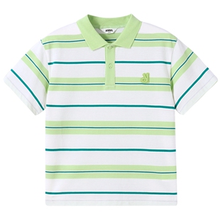 安奈儿男童装翻领短袖T恤针织衫2026夏季款纯棉条纹清爽polo上衣