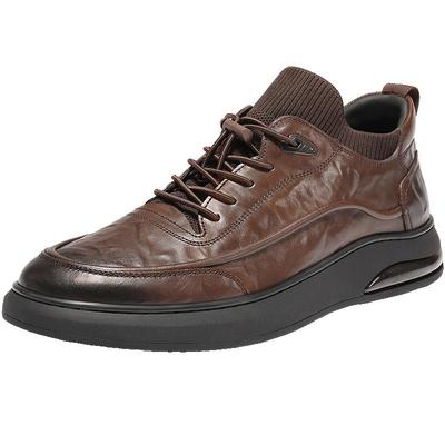 百丽男鞋高帮休闲真牛皮鞋男士25冬厚底商务运动板鞋加绒A2191DM5