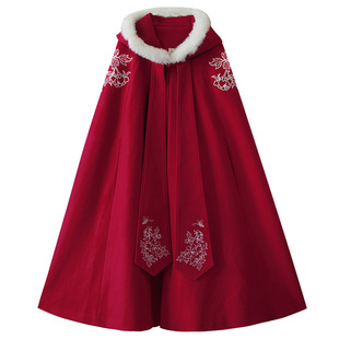 【现货】原创汉服中国风披风斗篷女冬季新款连帽毛呢大衣古风女装