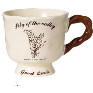 花卉陶瓷马克杯特别好看的杯子高颜值女家用喝水高脚早餐杯伴手礼