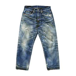 WIROTE 威络自然立体猫须 小破洞 做旧水洗赤耳九分裤/牛仔裤 MAD