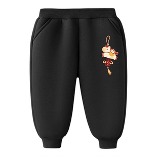 女童卫裤秋冬2026新款儿童喜庆过年服束脚裤婴幼儿加绒拜年服裤子