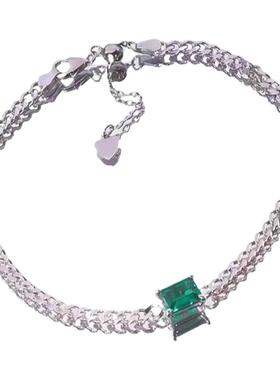 D色莫桑石方形祖母绿链条手链