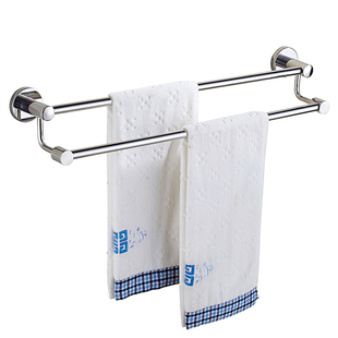 304不锈钢毛巾杆毛巾架卫生间免打孔双杆打孔浴室置物架加长挂杆