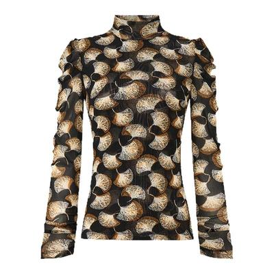 [弹力网纱]DVF2025秋冬新款弹力网纱银杏叶叠影上衣BL3T005