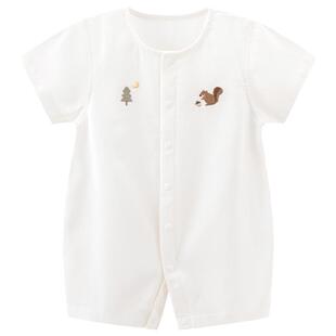 乖奇熊男女宝宝短袖连体哈衣夏季薄款透气婴幼儿居家无骨爬服睡衣