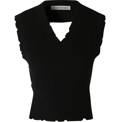 IIIVIVINIKO春夏新品棉醋酸复古V领针织背心女M223715638D