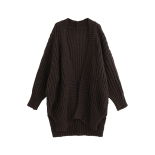 Azure温柔风慵懒大毛衣粗针灯笼袖大衣茧型复古宽松外套翻袖毛衣