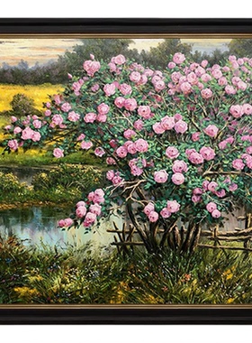 玫瑰园法式复古手绘油画花卉装饰画客厅卧室中古风挂画艺术玄关画