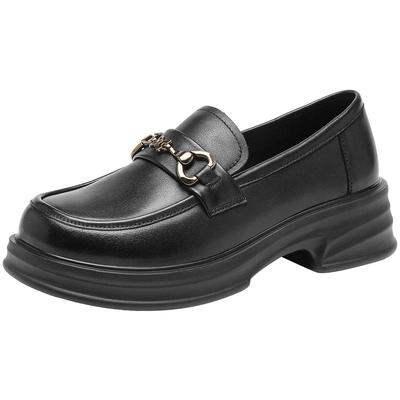 红蜻蜓女鞋真皮小皮鞋厚底乐福鞋