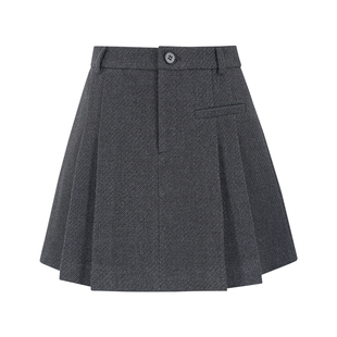 KBNE灰色半身裙百褶裙2025秋冬新款A字裙小个子半裙气质短裙女装