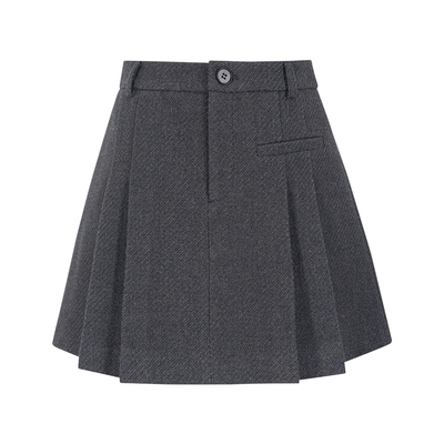 KBNE灰色半身裙百褶裙2025秋冬新款A字裙小个子半裙气质短裙女装