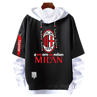 AC米兰队服意甲伊布足球迷服假两件连帽卫衣男薄款外套加绒球衣服