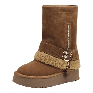 星期六复古加绒厚底雪地靴女款2025冬季新款保暖棉靴子短靴裤管靴