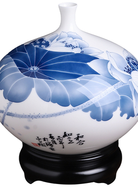 东方泥土釉下彩手绘花瓶摆件