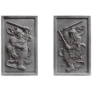 中式仿古建筑青砖门楼装饰挂件门神贴大门外墙砖雕浮雕精雕图壁画