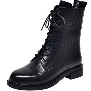 2025新款大码女鞋41到43中筒马丁靴女秋冬季英伦风平底短靴真皮鞋