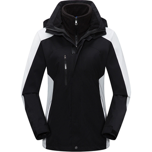 户外冲锋衣女三合一可拆卸两件套防风加绒厚登山服外套定制印logo
