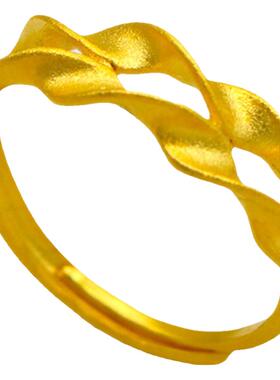 越南沙金在逃公主爱心蝴蝶结戒指女999镀黄金色活口戒子时尚首饰