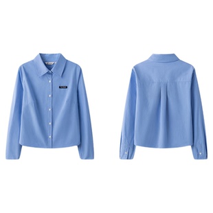 东京岁时记jk秋季新款学院风蓝色长袖衬衫女小个子宽松衬衣上衣